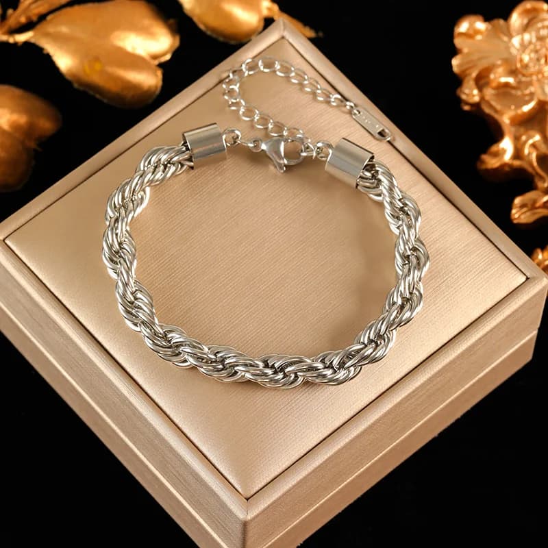 Bracciale bangle a catena color argento in acciaio inox