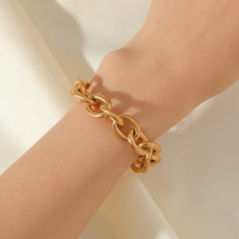 Bracciale a Catena Grossa in Acciaio Inox 316L Dorato