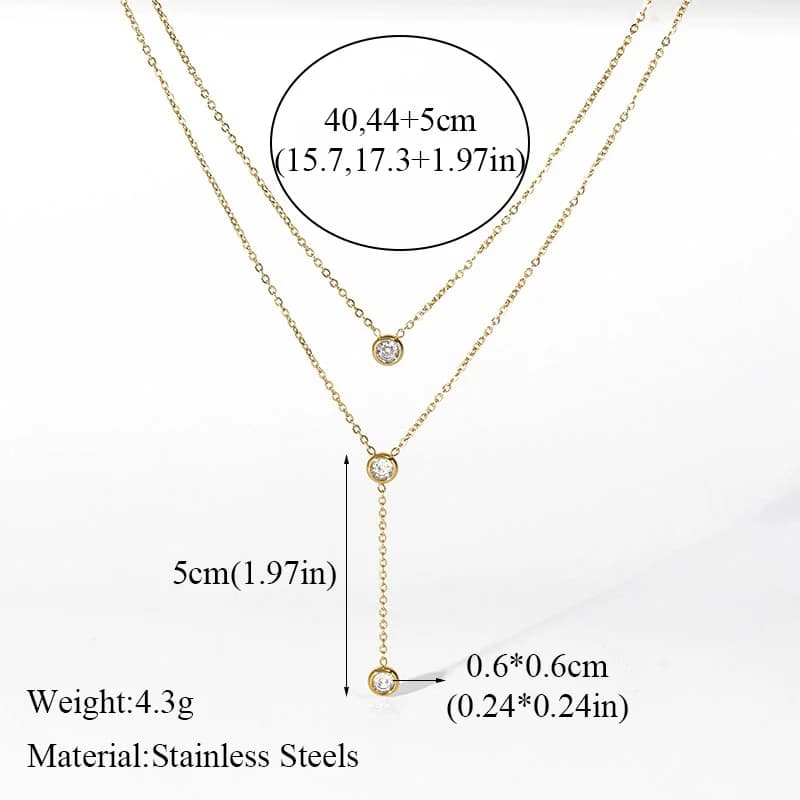 Collana Doppio Strato in Acciaio Inox con Zirconia Bianca