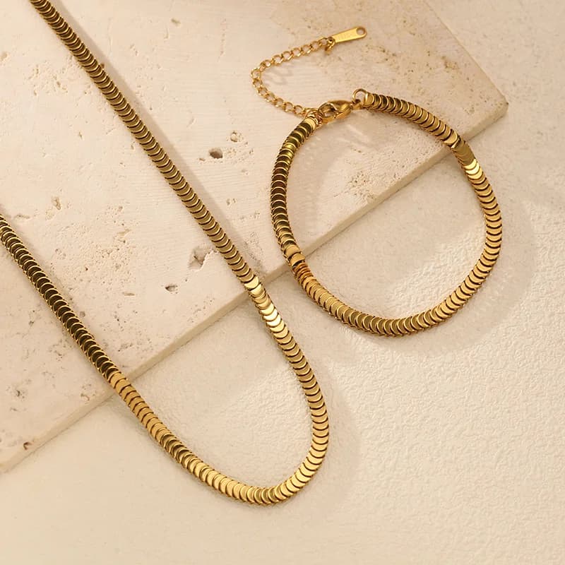 Set Collana e Bracciale Catena Serpentina Dorata