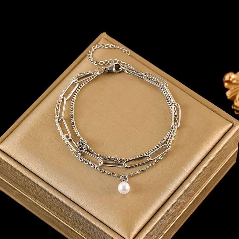 Bangle con catena spessa in acciaio inox 316L color argento