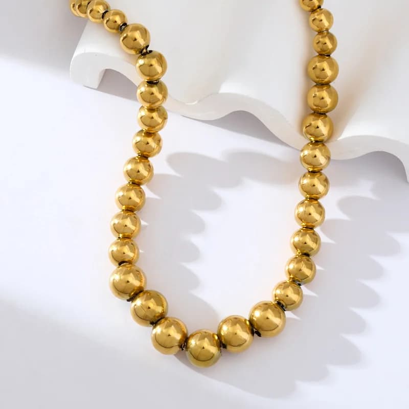 Collana con perline piene, acciaio inossidabile color oro