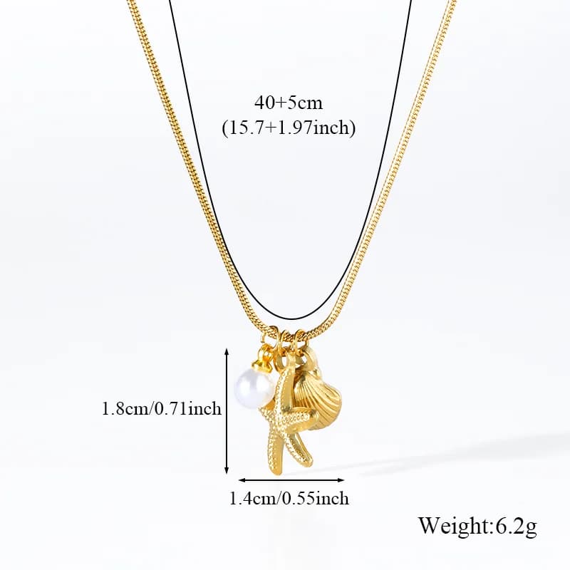 Set collana e orecchini con stella marina, perle e conchiglie