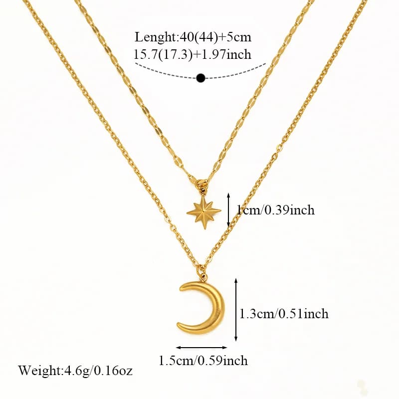 Collana con pendente stella e luna retrò, placcato oro