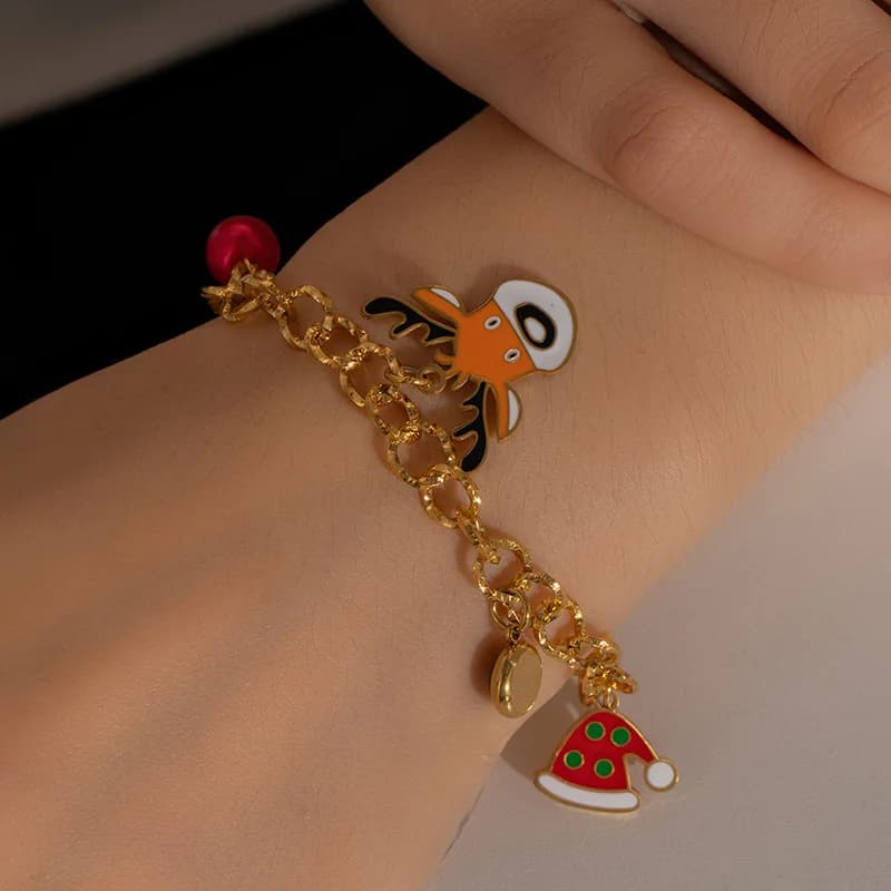 Bracciale charm con pupazzo di neve in acciaio inox
