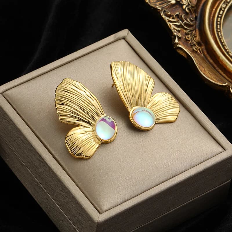 Orecchini a cerchio pendenti geometrici a ventaglio, colore oro