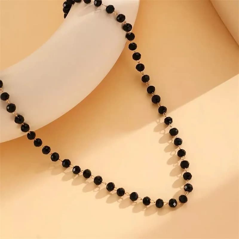 Set Collana e Bracciale con Perle Nere su Catena