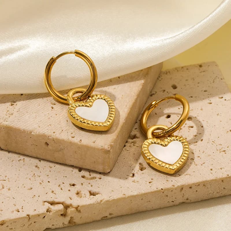 Set Collana e Orecchini Doppio Cuore Bianco e Nero