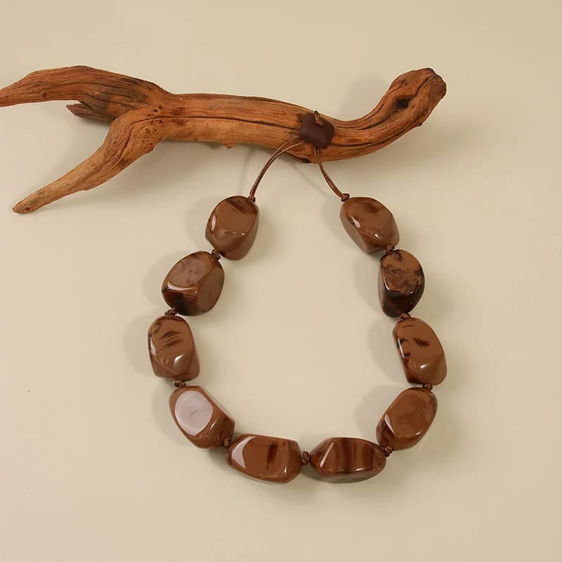 Collana Choker in Resina Marrone Stile Bohemien