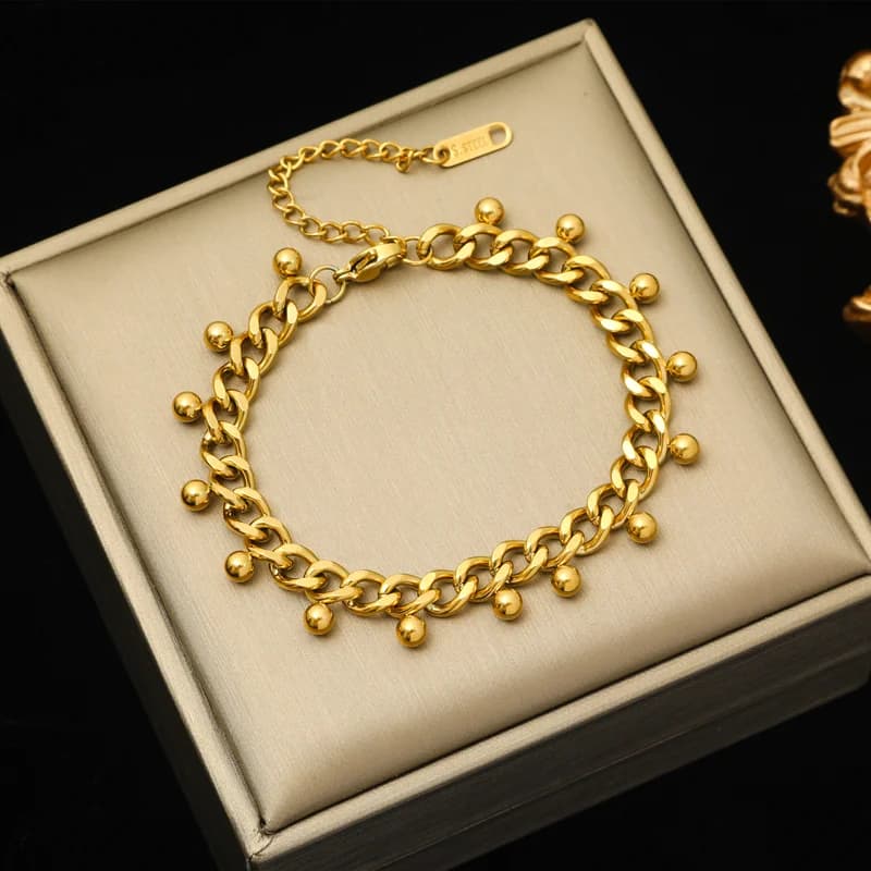 Bracciale Rigido a Catena Spessa Geometrica, Placcato Oro
