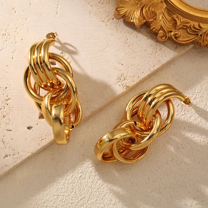 Orecchini Pendenti Geometrici ad Anello in Acciaio Inox 316L Placcati Oro PVD