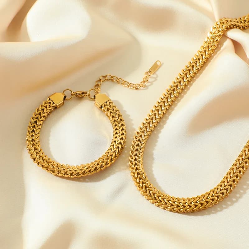 Set Choker e Bracciale con Catena Grossa Color Oro