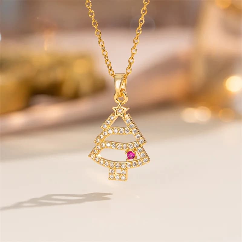 Collana con Ciondolo Albero di Natale e Fiocco di Neve