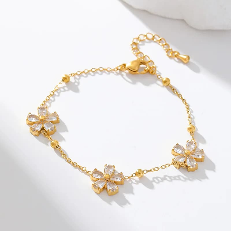 Set Collana, Orecchini e Bracciale Fiori Zirconia