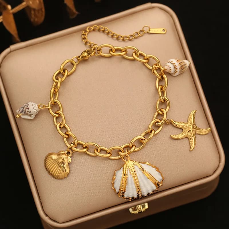 Bracciale Spiaggia Stella Marina Conchiglia in Acciaio Inox 316L