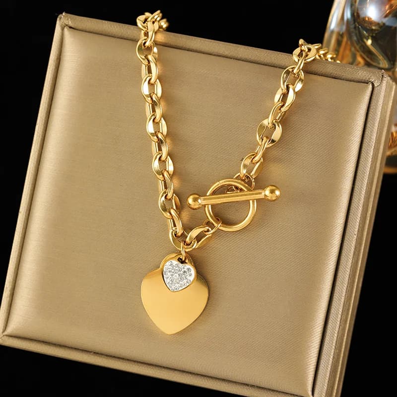 Set collana e bracciale doppio cuore, argento