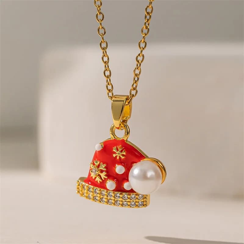 Collana con ciondolo elementi natalizi in acciaio inox