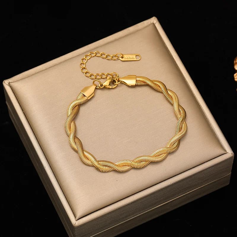 Bracciale rigido in acciaio inox a tre strati con catena incrociata