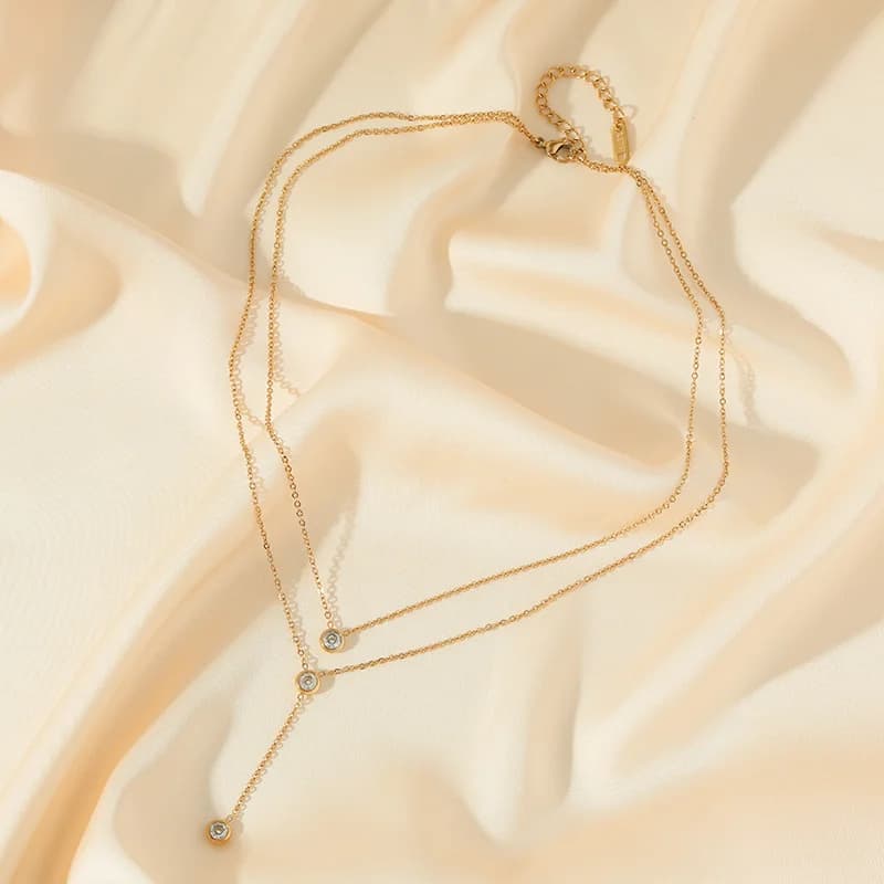 Collana Doppio Strato in Acciaio Inox con Zirconia Bianca