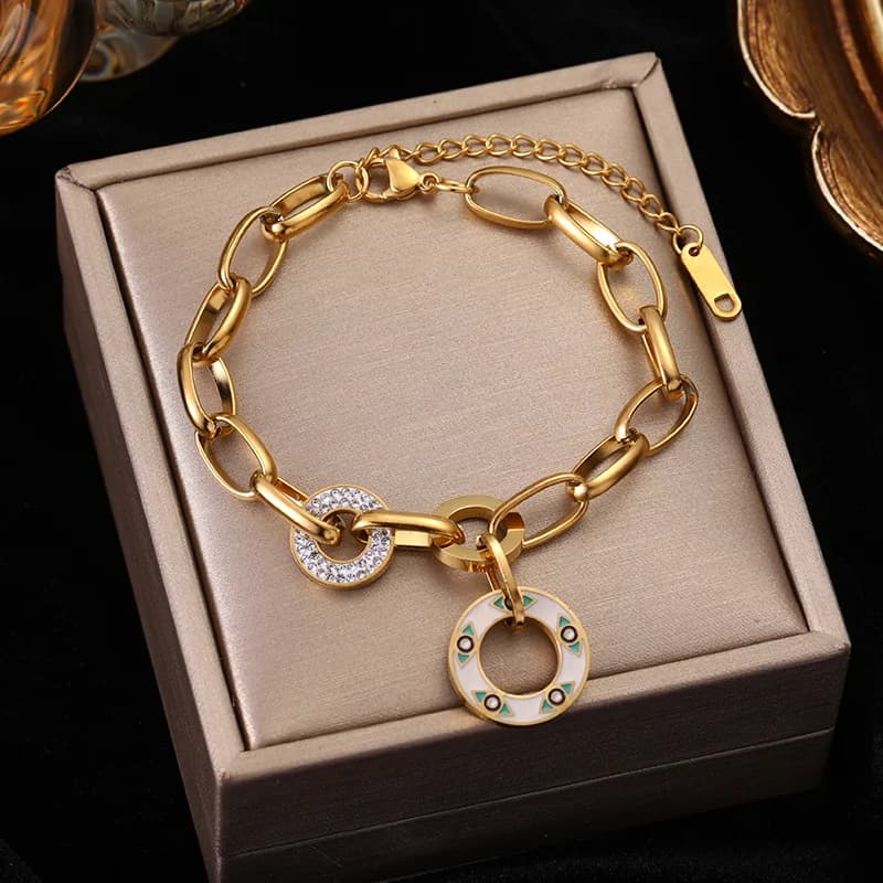 Bracciale Catena Geometrica Spessa, Acciaio Inox Oro