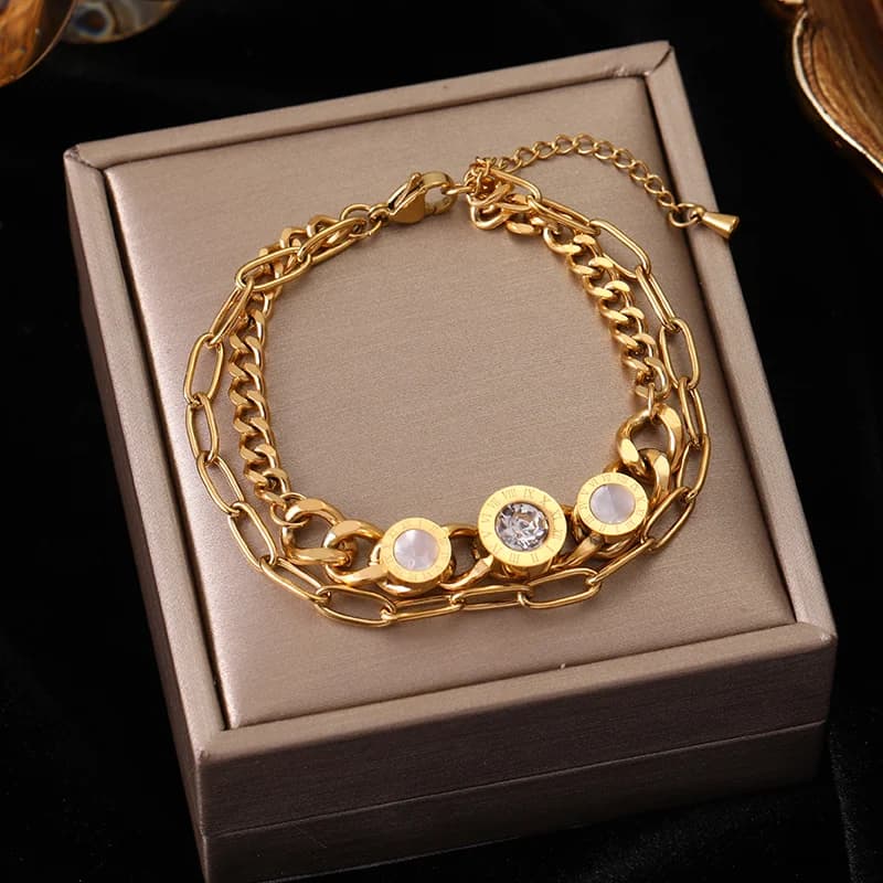 Bracciale charm geometrico circolare in acciaio inox
