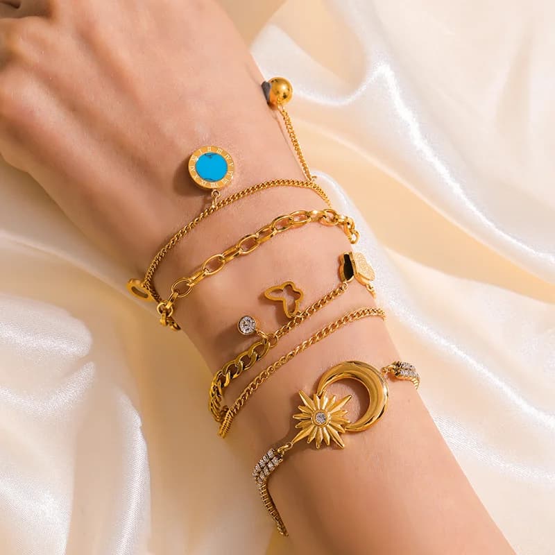 Bracciale in Acciaio Inossidabile con Ciondolo Stella a Sei Punte e Luna in Zircone