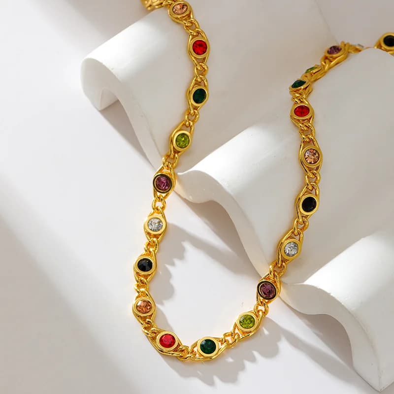 Choker con Catena e Zirconi Colorati