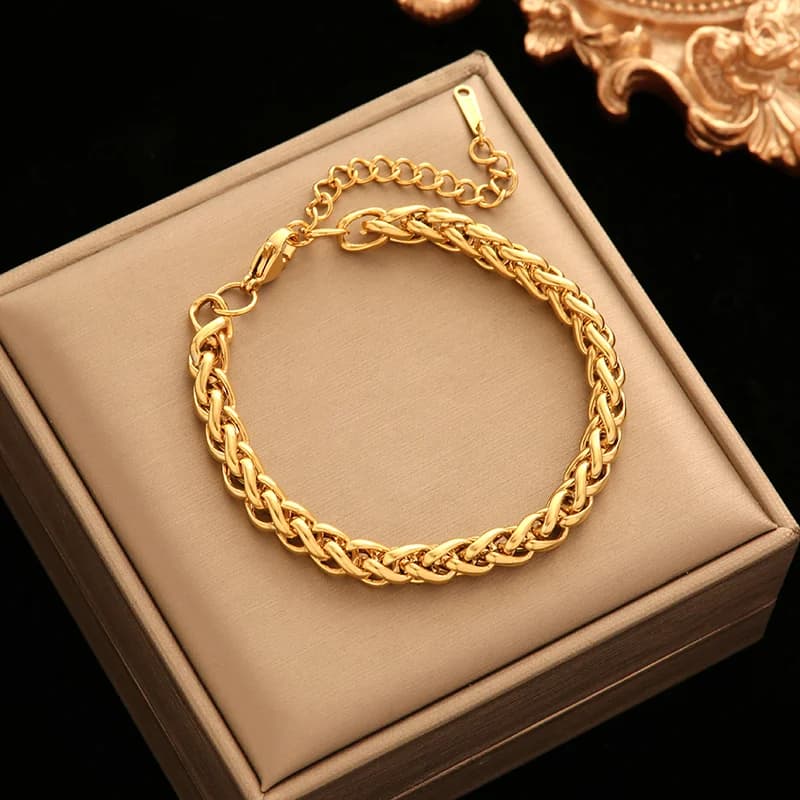Bracciale in Acciaio Inox Intrecciato, Placcato Oro