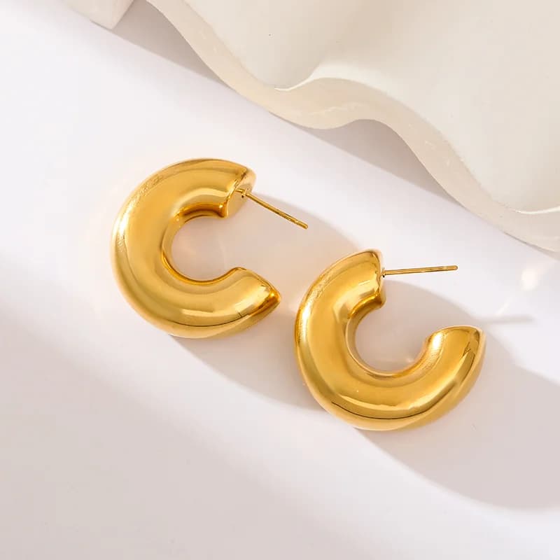 Orecchini a bottone in acciaio inox 316L color oro da donna