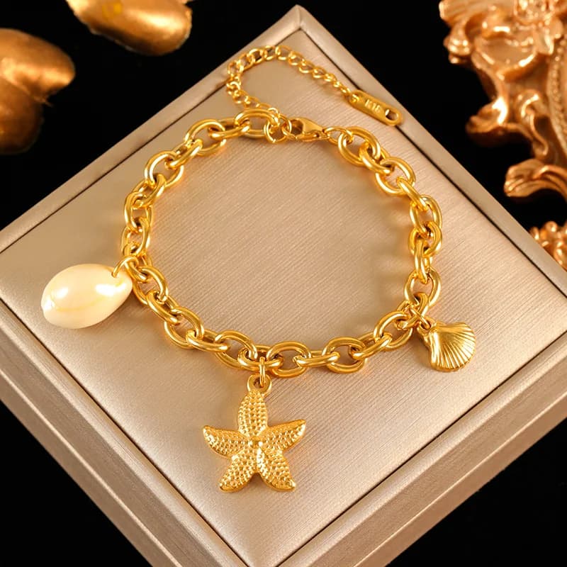 Bracciale con Ciondoli Sole Luna Stella Marina Dorati