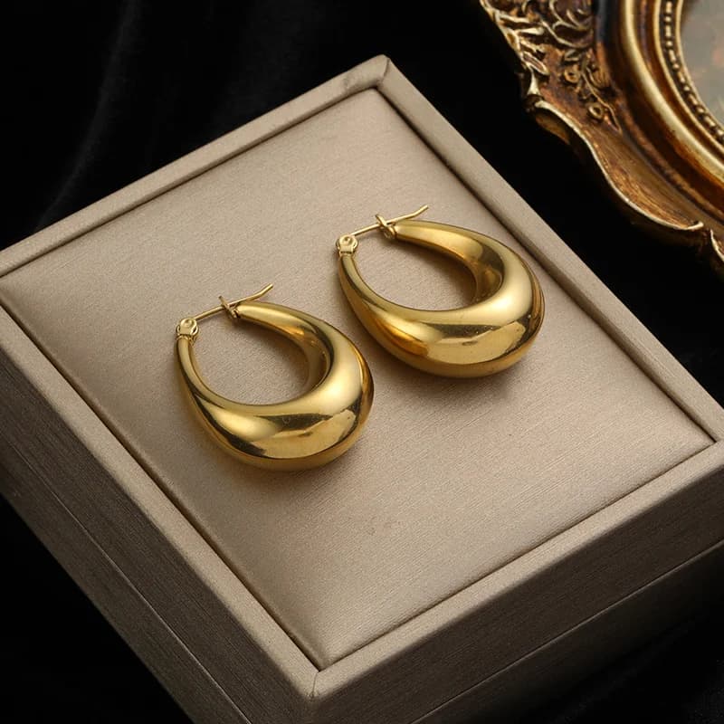 Orecchini a Cerchio Chunky Geometrici, Texture PVD Oro