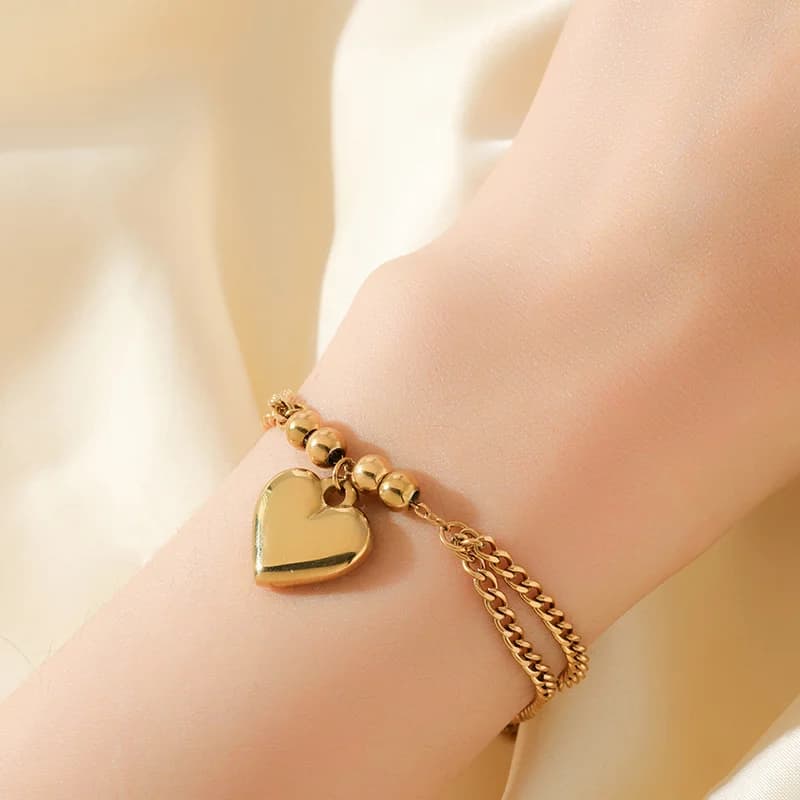 Set Collana con Ciondolo Cuore e Bracciale Placcato Oro