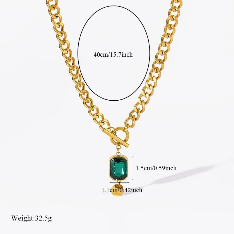 Collana con ciondolo in acciaio inox 316L e zirconi cristalli verdi