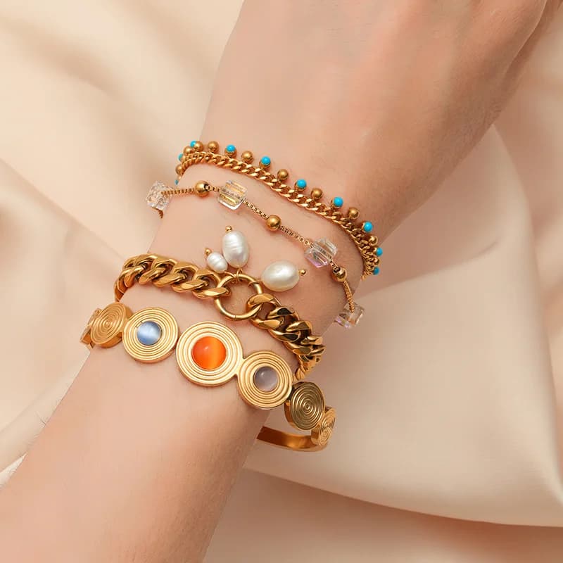 Bracciali Rigidi Tondi con Pietre Colorate in Acciaio Inox