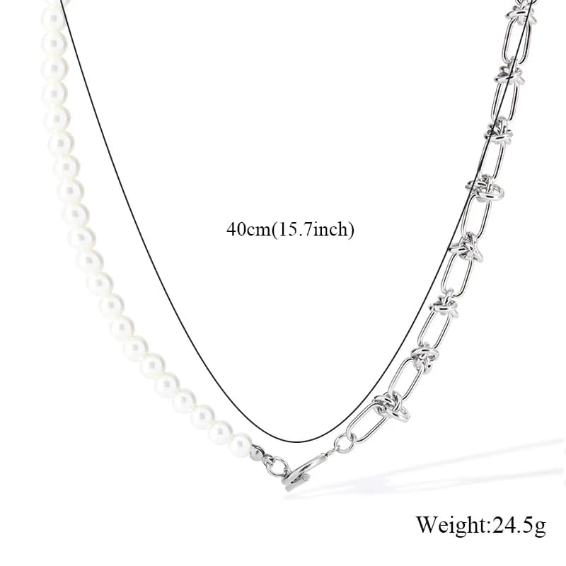 Set collana asimmetrica con perle e bracciale, argento