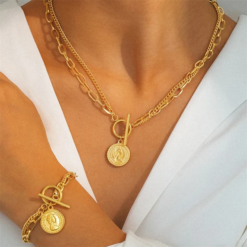 Set collana e bracciale cuore dorato