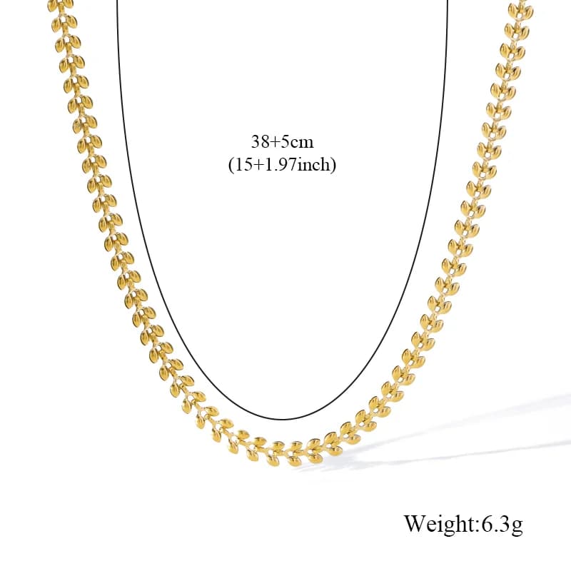 Collana catena spiga, placcatura in oro 18K con texture