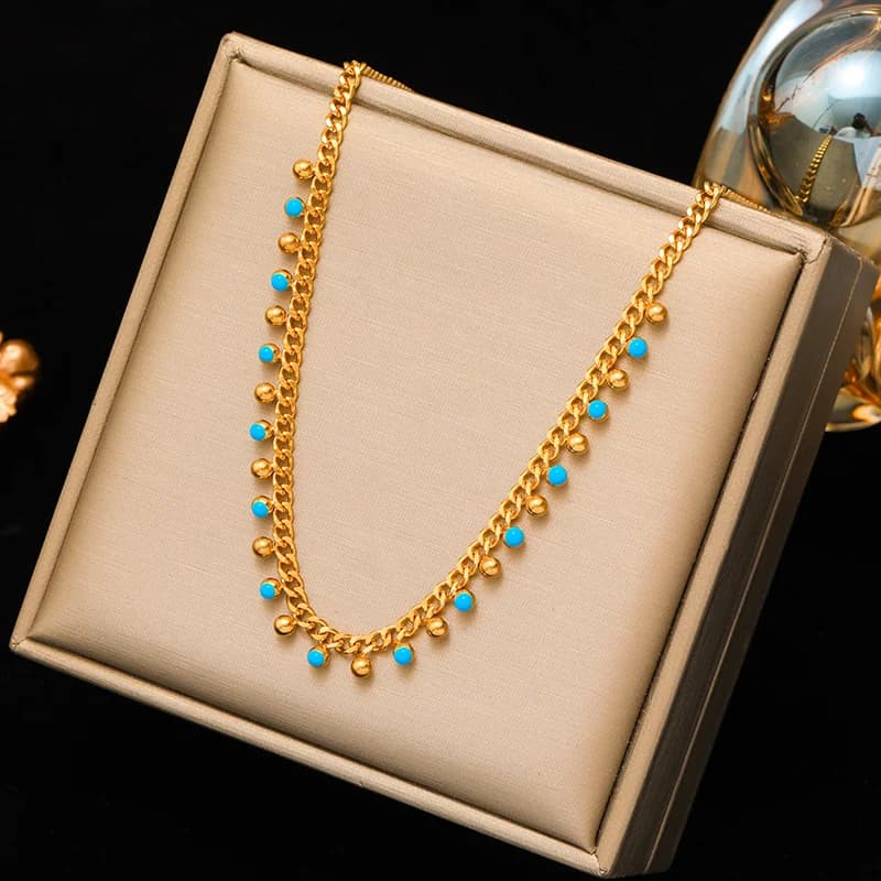 Set Collana e Bracciale con Perline Blu