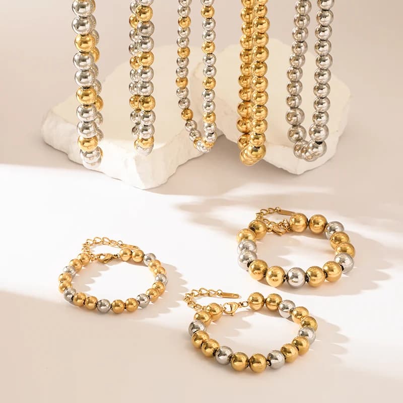 Set Collana e Bracciale con Perle Piene, 2 Colori
