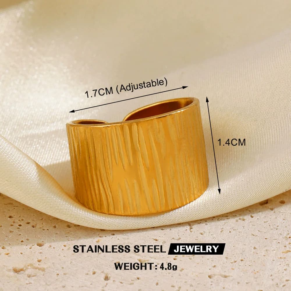 Anello regolabile Foglia di Ginkgo con Zirconia, Acciaio Inox