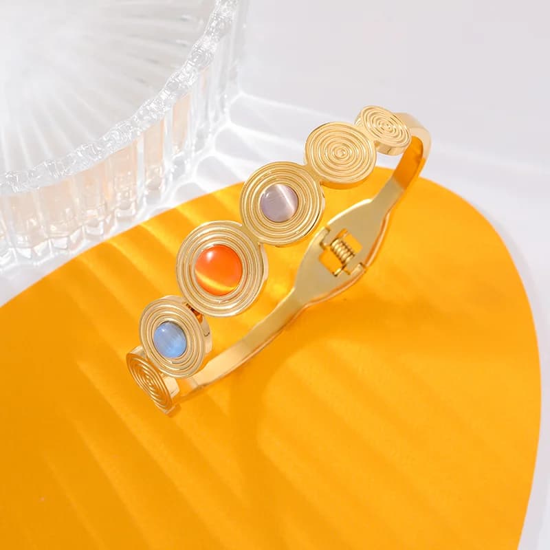 Bracciali Rigidi Tondi con Pietre Colorate in Acciaio Inox