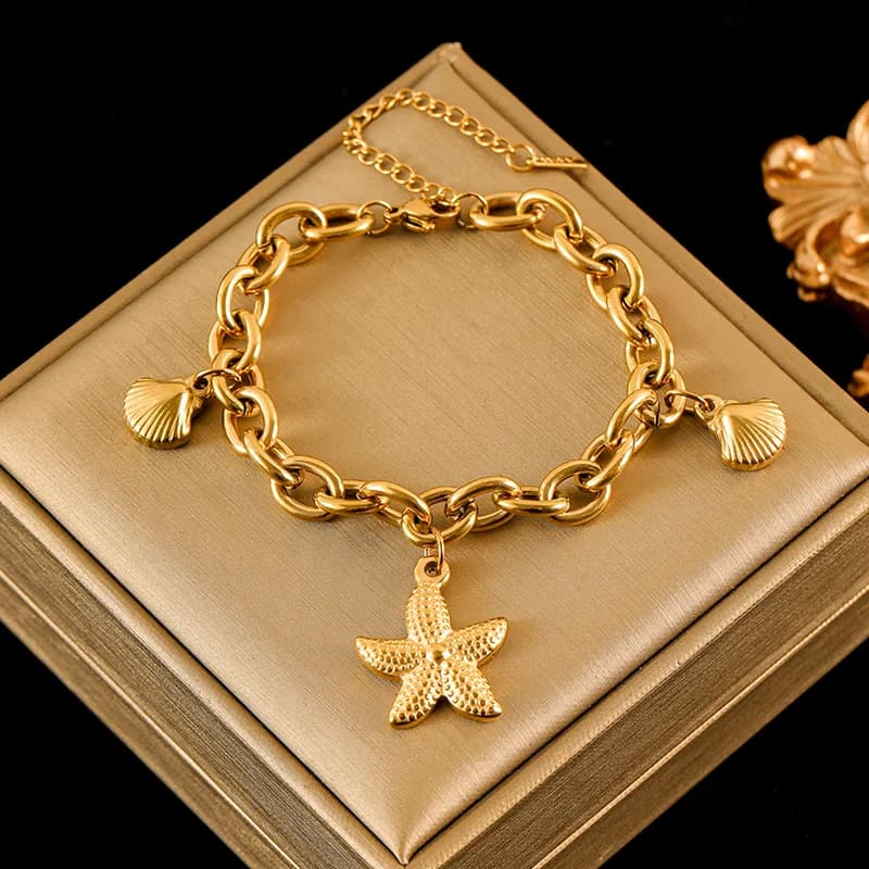 Bracciale con Ciondoli Sole Luna Stella Marina Dorati
