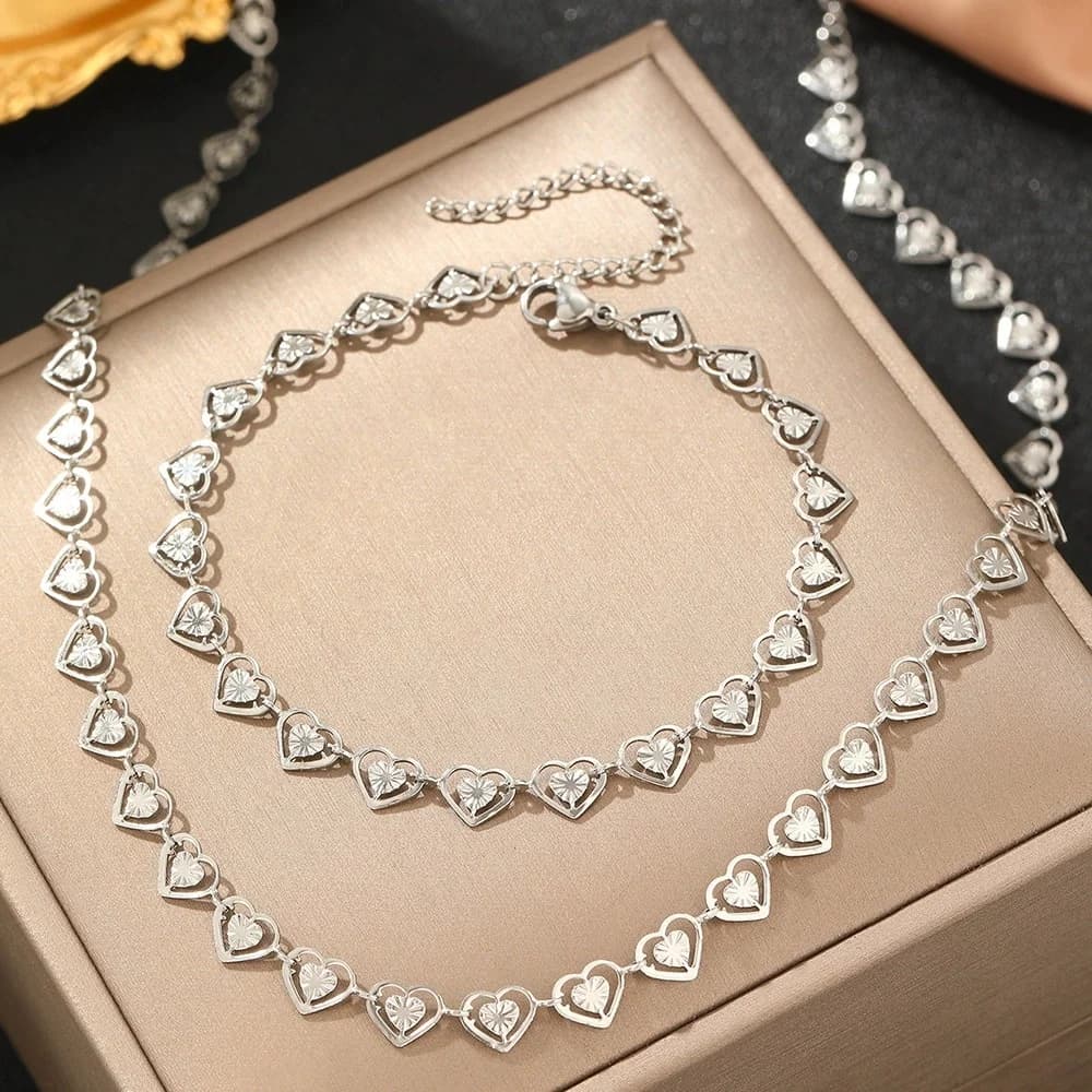 Set Collana, Bracciale e Orecchini Cuore Argento