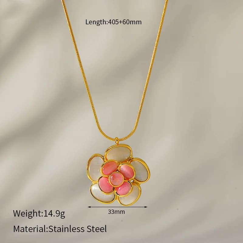 Set collana, orecchini e anello con fiori smaltati colorati