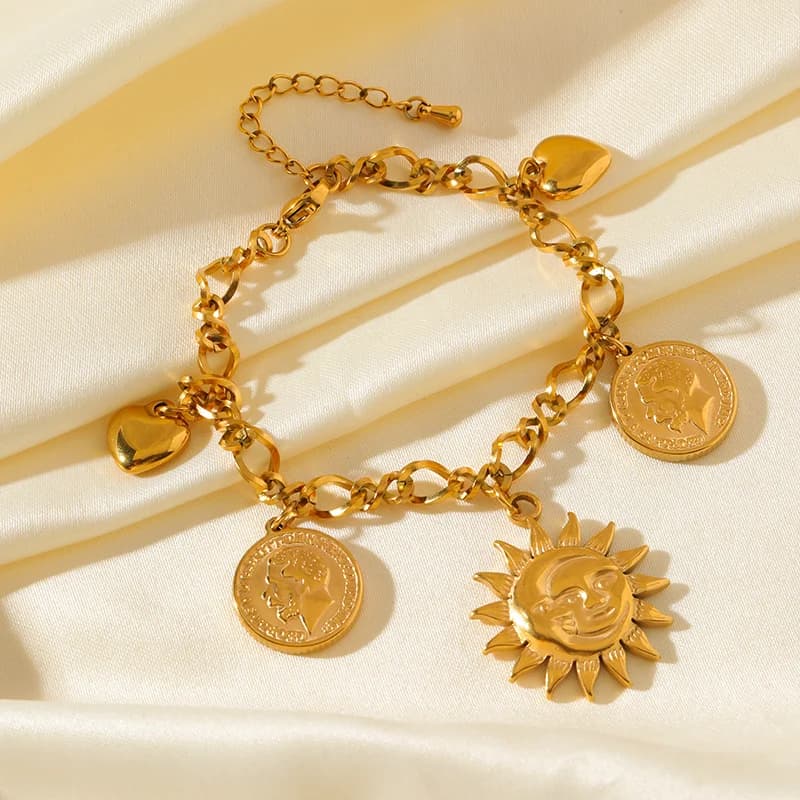 Bracciale con Charm Moneta Sole Dorato