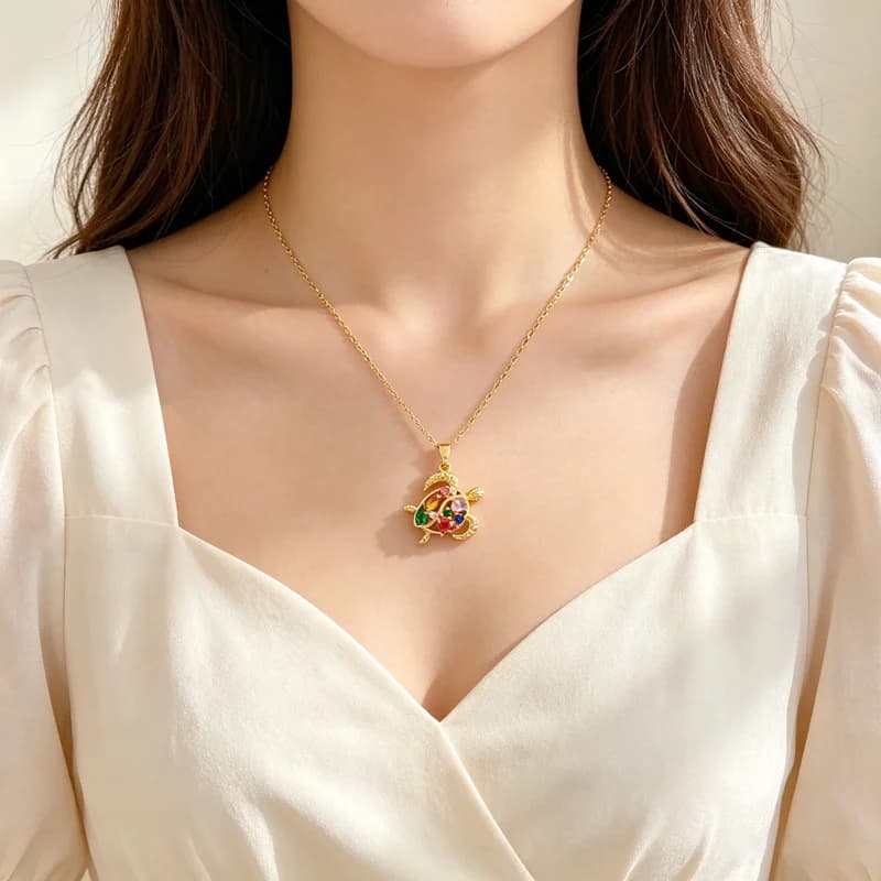 Collana con Ciondolo Tartaruga Colorato in Zirconia Cubica