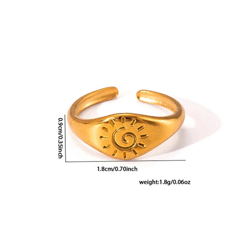Anello Regolabile Sole Vintage, Acciaio Inossidabile Oro
