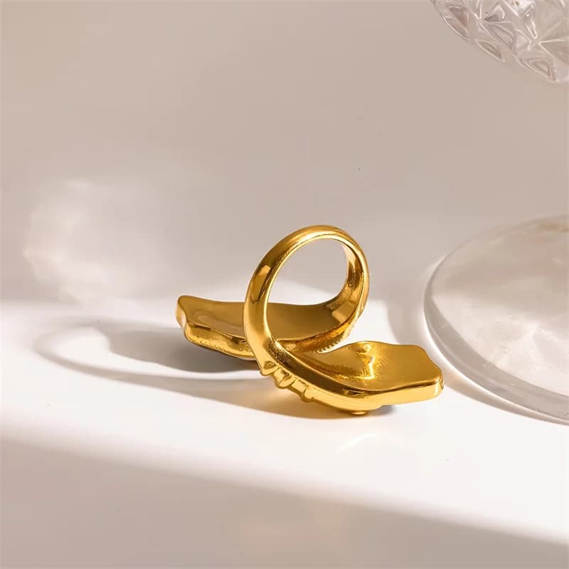 Anello Aperto Regolabile in Madreperla, Acciaio Inox