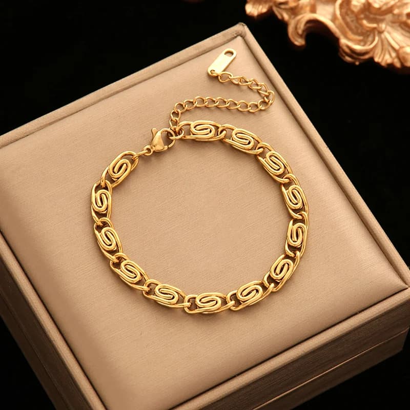 Set Collana e Bracciale a Catena Geometrica, Oro