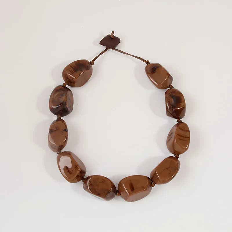 Collana Choker in Resina Marrone Stile Bohemien